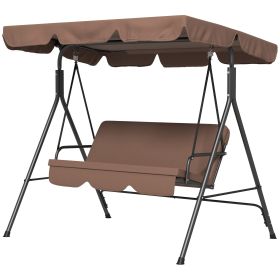 3-Seat Patio Swing Chair with Cushion and Adjustable Canopy Brown for Outdoor Garden
