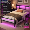Twin Bed Frame with RGB LED Lights and Charging Station, Metal Platform Bed with Headboard and Footboard, Built-in 2 Outlets and 2 USB Ports