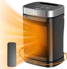 Small Portable Space Heater for Indoor Use - with 70°Rotating Feature, JIBUFI 1500W PTC Electric Heater, Rapid and Safe Heating, Remote Control