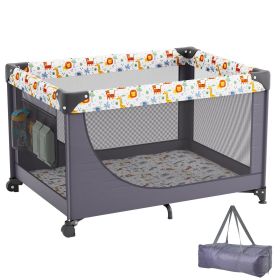 VEVOR Baby Playpen Travel Crib, Quick-Folding Playpen for Baby & Toddler, Portable Baby Fence Play Yard with Wheels, Breathable Mesh & Travel Bag