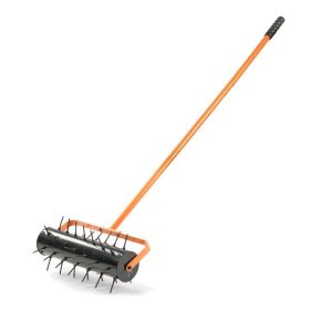 17-inch Lawn Aerator, Rolling Aerator Lawn Tool, Heavy Duty Lawn Aerator Tool, Grass Aerator & Garden Tools for Aeration & Soil Health, Orange & Black
