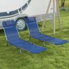 2 Piece Sun Loungers Dark Blue Folding Chaise Lounge Chairs with Reclining Back Breathable Mesh Seat Headrest for Comfort