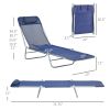 2 Piece Sun Loungers Dark Blue Folding Chaise Lounge Chairs with Reclining Back Breathable Mesh Seat Headrest for Comfort