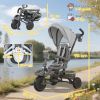 6-in-1 Kids Tricycle with Adjustable Push Handle & Reversible Seat, Gray Toddler Tricycle for Ages 1-5