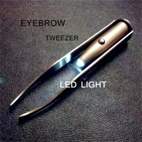 1pc Portable Stainless Steel Smart Design Eyebrow Hair Remove Tweezer with LED Light Makeup Tool