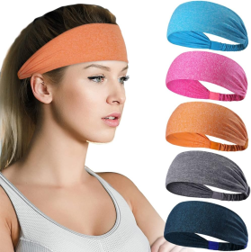 Sports Headbands For Men & Women -5 Pack,  Wicking Sweatbands, Elastic Non Slip Sweat Bands, Athletic Workout Fashion Wide Hair Bands For Running (Option: 5PCS)