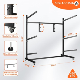 Kayak Storage Rack, Widen & Lengthen Freestanding Kayak Stand With Wheels, Heavy Duty Kayak Holder, Adjustable Canoes And Surfboards Bracket For (Option: 3Layers)