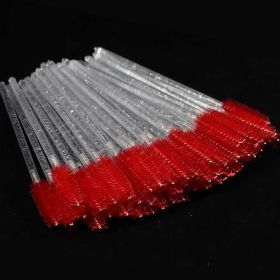Eyelash Extension Disposable Eyebrow brush Mascara Wand Applicator Spoolers Eye Lashes Cosmetic Brushes Set makeup tools (Brush Material: 50Pcs, Color: clear Red)