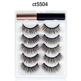 REDSIREN 5Pairs Magnetic Eyelashes With Eyeliner Reusable Thick Natural Eye Lashes New 5Piece Magnet False Eyelashes (Color: 5504)