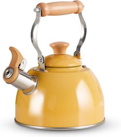 Tea Kettle, Tea Pot with Cool Touch Ergonomic Handle, Teapot Food Grade Stainless Steel, Tea Kettle Stovetop, Kettle Teapot, Whistling Tea Kettle (Color: Yellow(1.6QT))