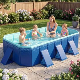 Non-Inflatable Swimming Pool Portable Around Ground Pool with 24 Wall Panels (Color: Navy)