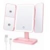 Makeup mirror, 360Â° rotatable, 1/2/3 times magnification, three lighting options, a great gift for women on their birthdays