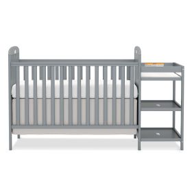 4-in-1 Convertible Baby Crib with Changing Table Combo, Wood Full Size Baby Crib, 4 Adjustable Heights, Non-Toxic Finishes (Color: Storm gray)