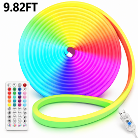 32.8 feet LED neon light, equipped with remote control APP for operation, powered by USB, waterproof flexible neon light strip, 24V RGB light string (size: 9.82FT)