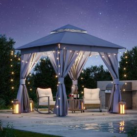 8'x8' Patio Gazebo Outdoor Heavy Duty Party Tent Shelter With Double Roofs, Mosquito Nettings And Privacy Screens For Backyard, Garden, Lawn (Title: default title)