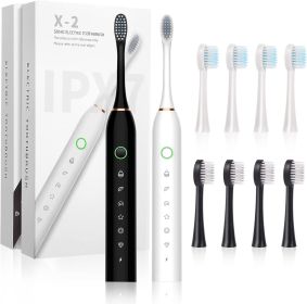 2 Pack Sonic Electric Toothbrush for Adults and Kids, Rechargeable Electric Toothbrushe with 8 Brush Heads, 6 Modes, 2 Minutes Smart Timer (Color: White+Black)