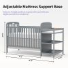 4-in-1 Convertible Baby Crib with Changing Table Combo, Wood Full Size Baby Crib, 4 Adjustable Heights, Non-Toxic Finishes