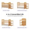 4-in-1 Convertible Baby Crib with Changing Table Combo, Wood Full Size Baby Crib, 4 Adjustable Heights, Non-Toxic Finishes