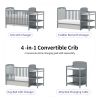4-in-1 Convertible Baby Crib with Changing Table Combo, Wood Full Size Baby Crib, 4 Adjustable Heights, Non-Toxic Finishes