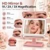 Makeup mirror, 360Â° rotatable, 1/2/3 times magnification, three lighting options, a great gift for women on their birthdays