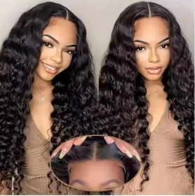 Glueless Wigs 70 Human Hair Pre Plucked Pre Cut 200 Density Transparent HD Lace Frontal Wigs  Loose Deep Wave Wigs (Option: Black-34Inches)